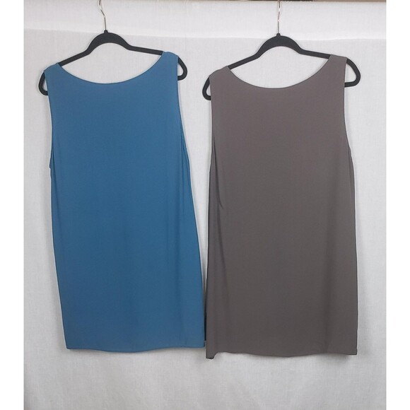 Eileen Fisher Tunic Tank Tops L Blue Brown Sleeveless 100% Silk Lot of 2 Casual - Picture 2 of 16